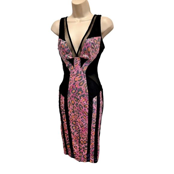 Mark Wong Nark $2000 NWT Dress Bodycon Lingerie Inspired Pink Sparkle Leopard S - Picture 3 of 11